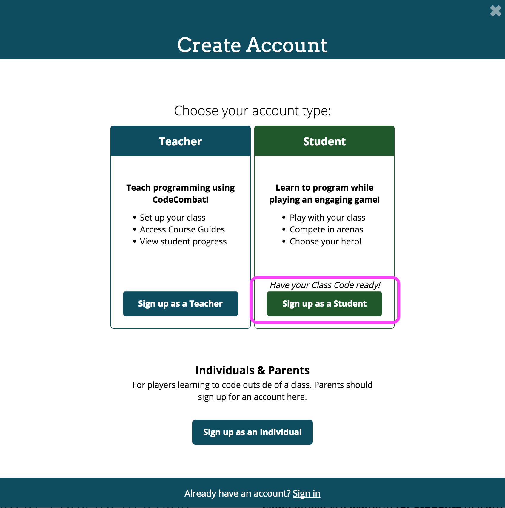 create-student-account